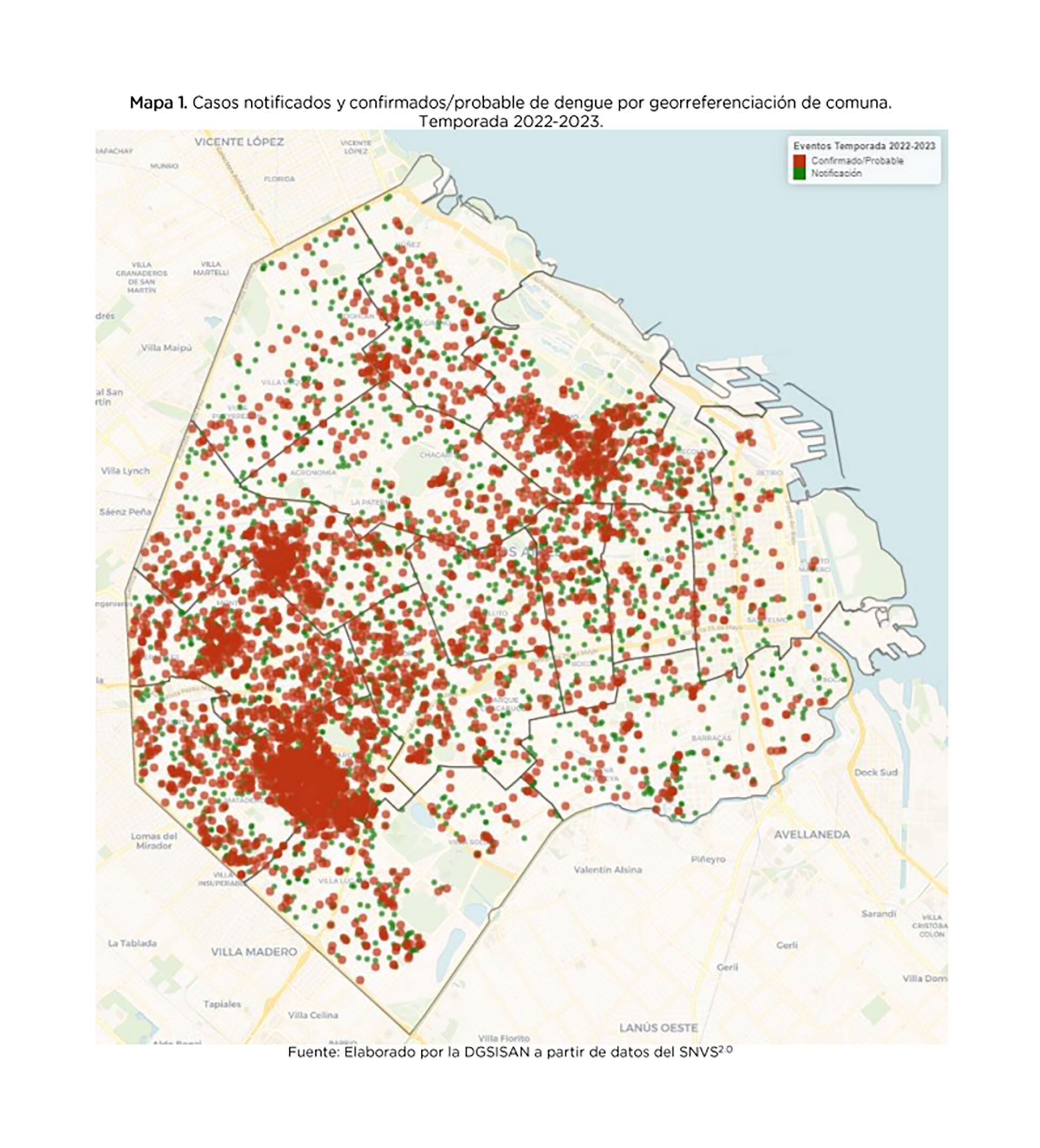 Mapa casos de dengue en CABA