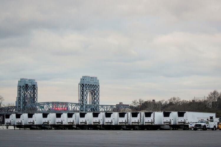 Los 45 camiones frigoríficos que compró el gobierno neoyorquino (Foto: Reuteres)