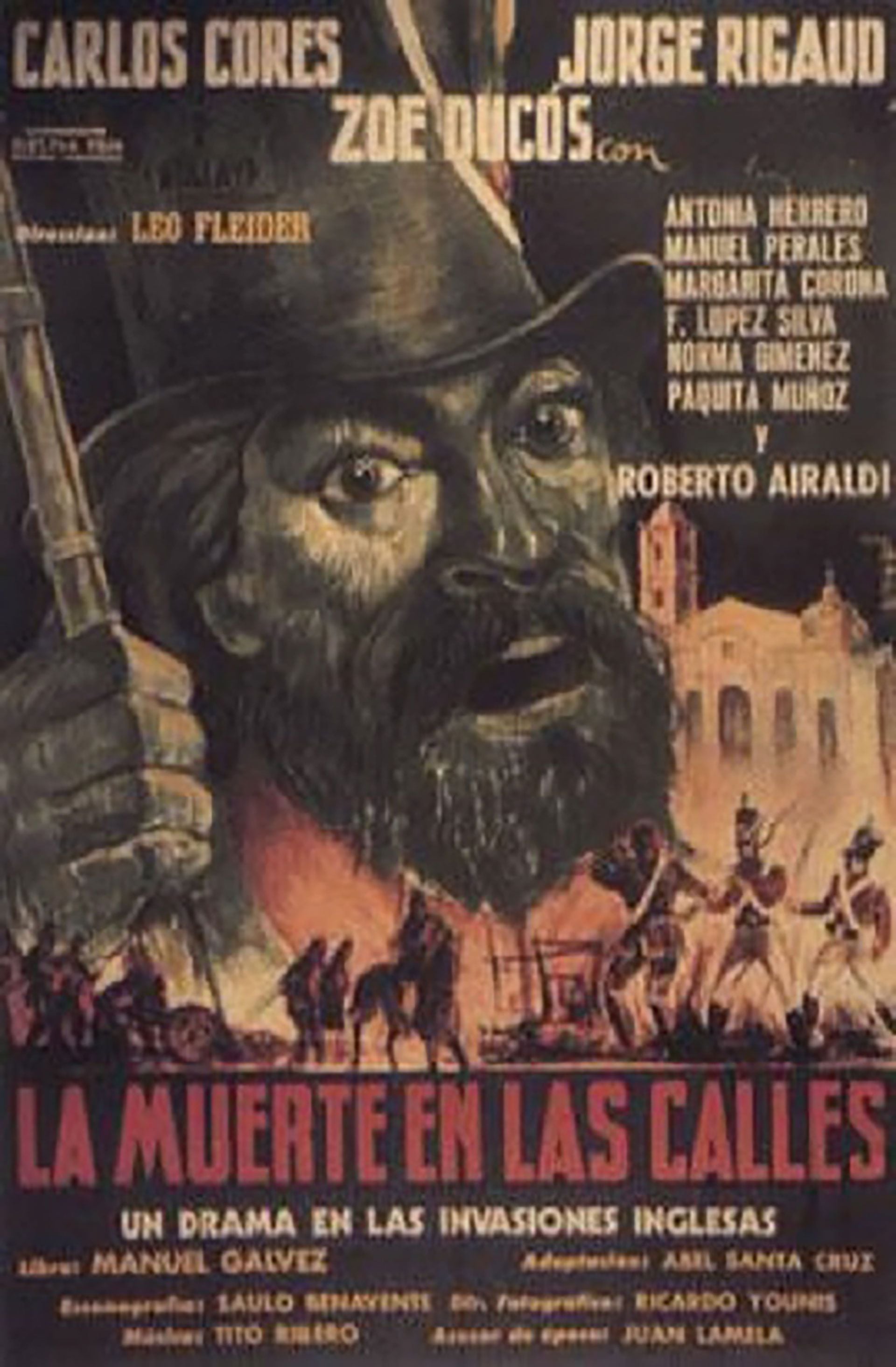 Afiche de la olvidada película "La Muerte en las calles", dirigida por Leo Fleider y con guion de Abel Santa Cruz, en base a la novela de Manuel Gálvez, de 1952