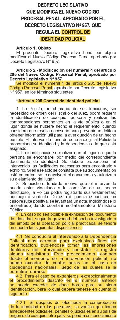Decreto legislativo que aparece en el diario oficial El Peruano.