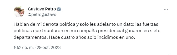 El presidente Petro salió al paso a las críticas que señalaban a su partido como el perdedor de la jornada - crédito @petrogustavo/X