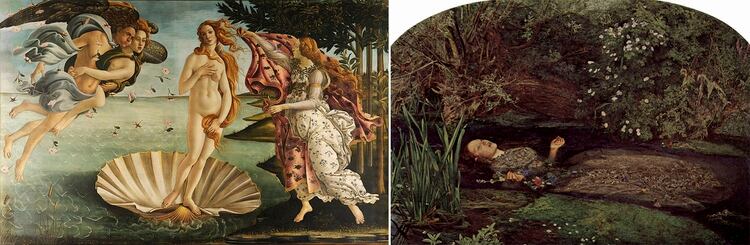 Venus, de Botticelli y la Ofelia, de Millais