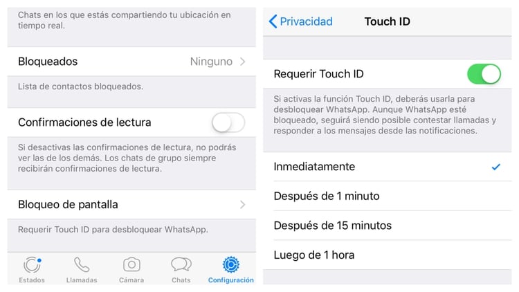 La opciÃ³n de bloqueo por huella dactilarÂ  ya se encuentra disponible en los dispositivos del sistema operativo iOS. (Foto: Captura de pantalla)