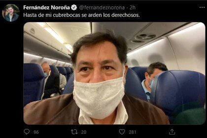 Varios usuarios de redes sociales comenzaron a realizar burlas acerca de la mascarilla utilizada por el representante del PT (Foto: Twitter:@/fernandeznorona)