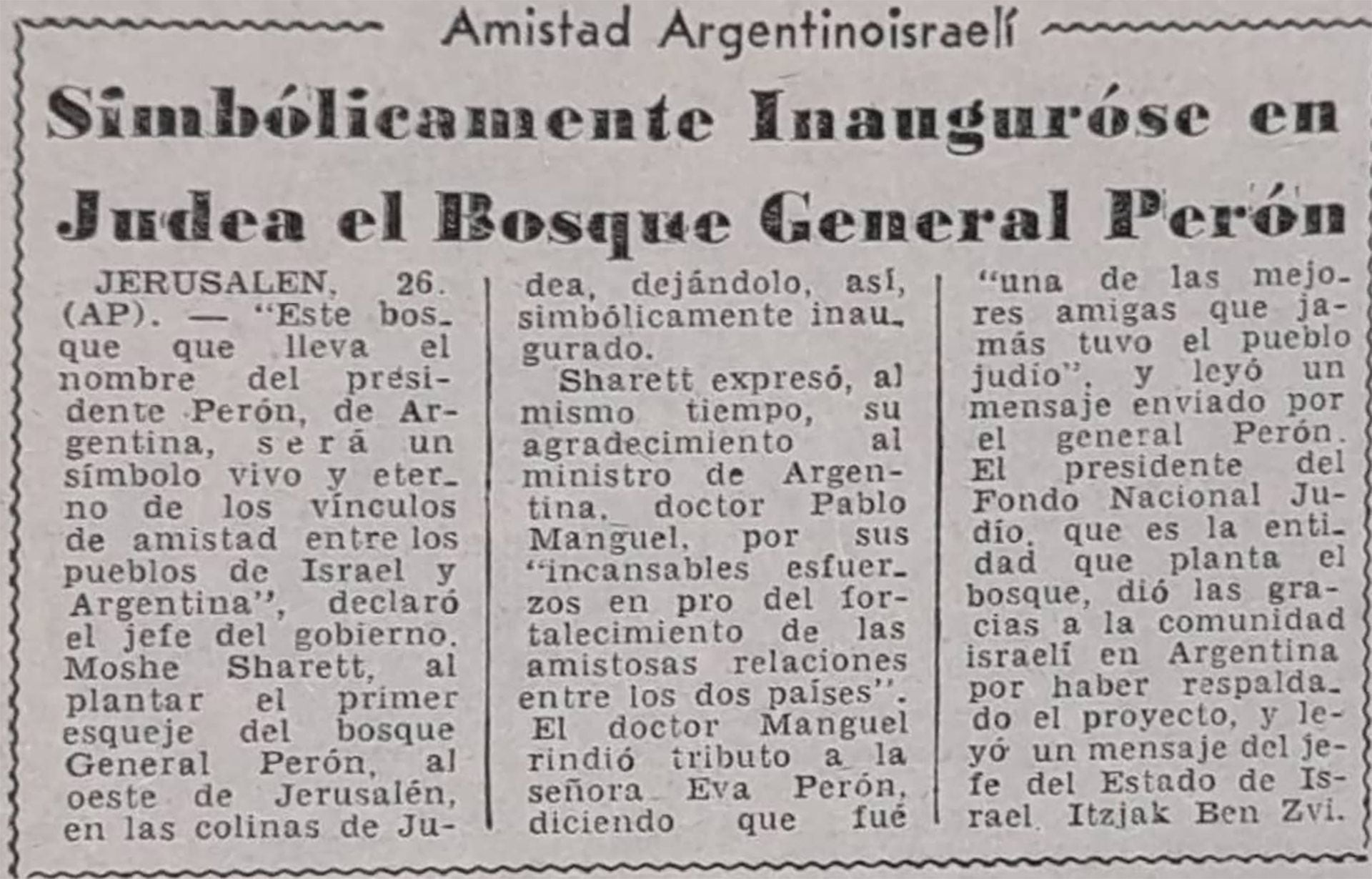El recorte del diario Clarín sobre la inauguración del Bosque Presidente Perón