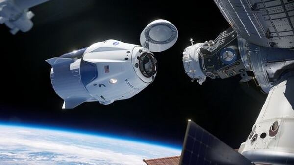 Nave espacial SpaceX Crew Dragon se acerca a la EstaciÃ³n Espacial Internacional para acoplarese. (CrÃ©dito de la foto: NASA / SpaceX)