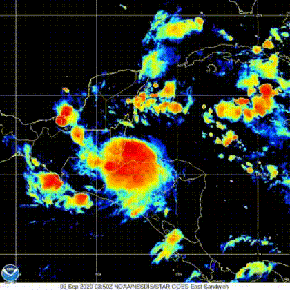 La tormenta tropical Nana avanza por tierra hacia Chiapas (GIF: NOAA) 