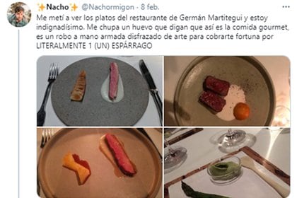 Un usuario de Twitter criticó el menú de Martitegui

