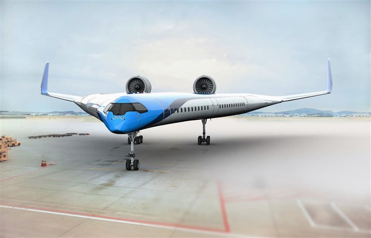 El Flying-V es mÃ¡s pequeÃ±o y ligero que los modelos actuales, lo que le permite reducir importantes cantidades de combustible (Foto: KLC)