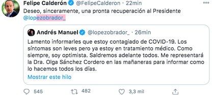 Felipe Calderón deseó pronta recuperación por COVID-19 a AMLO (Foto: Twitter)