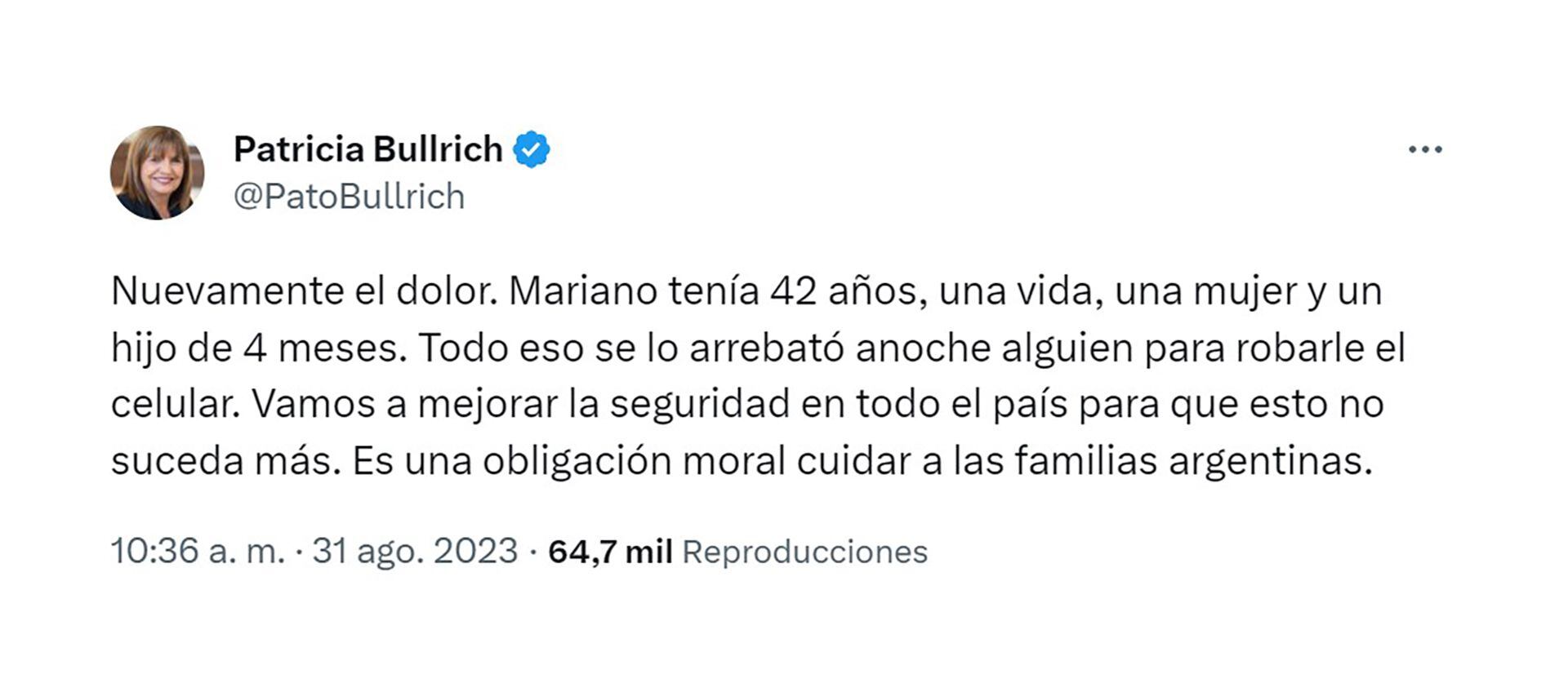La líder del PRO aseguró que "es una obligación moral cuidar a las familias argentinas". 