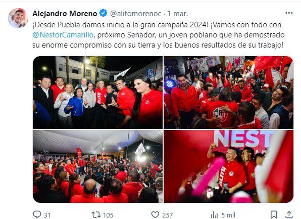 Alito Moreno asistió al inicio de campaña del candidato a senador en Puebla. | Captura de pantalla