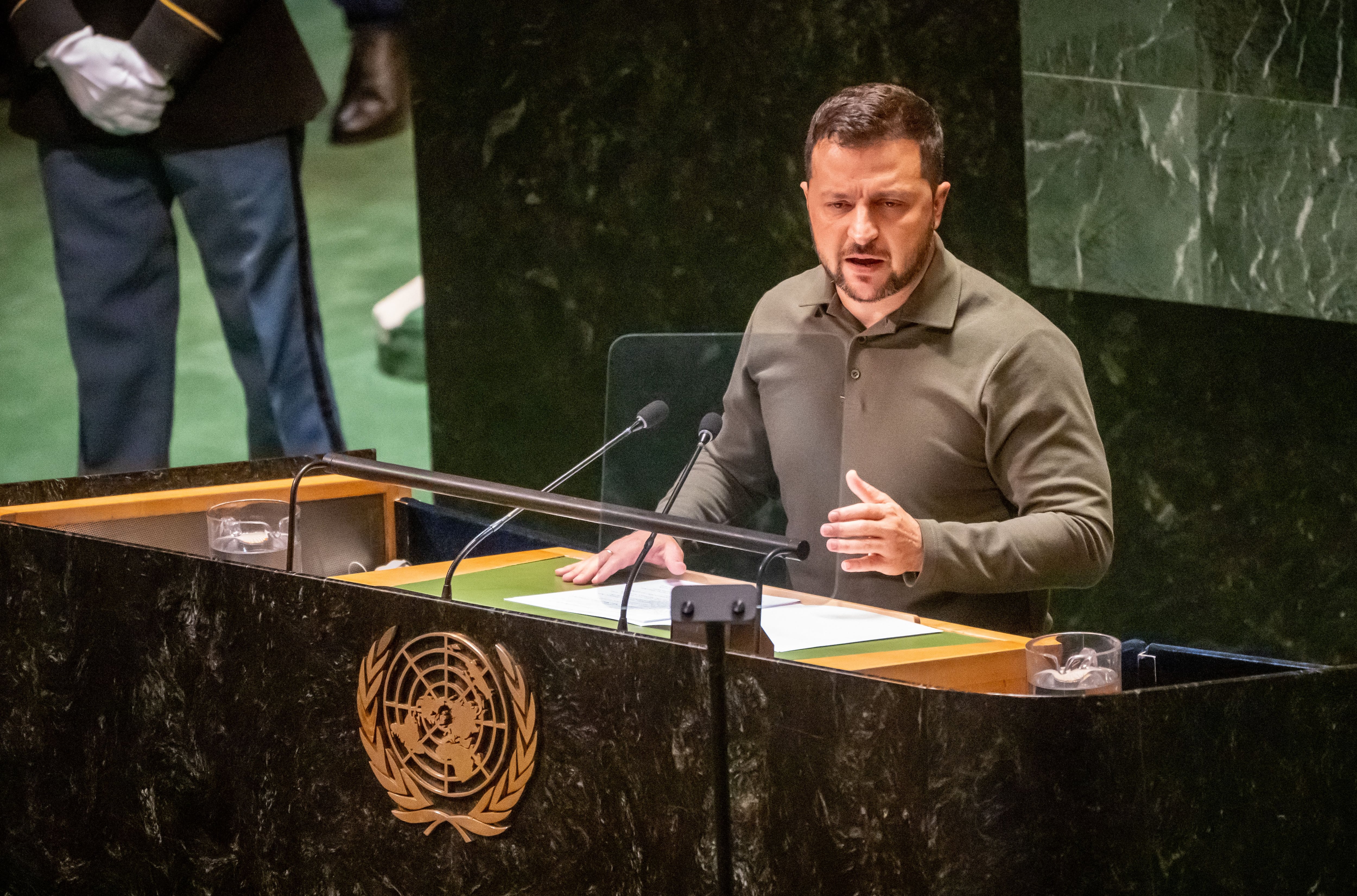 Zelensky durante su discurso en la Asamblea General de la ONU (Michael Kappeler/dpa)