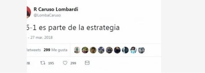 “El 6-1 es parte de la estrategia”, escribió Caruso Lombardi en su cuenta de Twitter