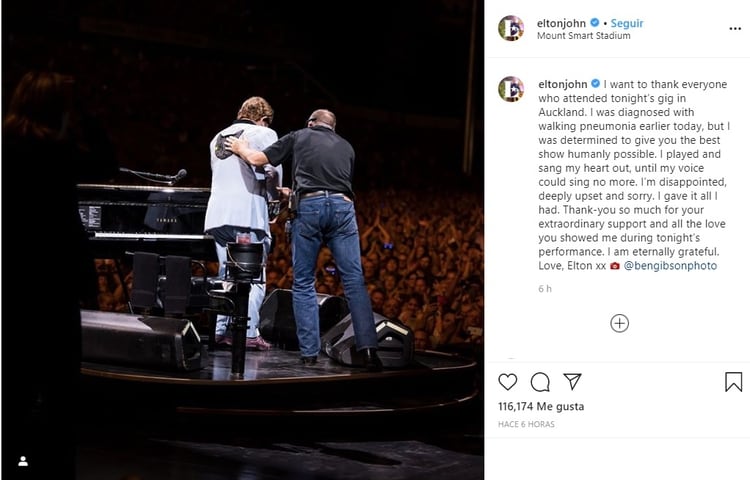 El mensaje que compartió en Instagram, junto a una imagen del momento en que se retira del escenario