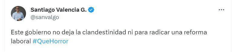 Publicación del exsenador y exrepresentante a la Cámara Santiago Valencia - crédito @sanvalgo/X