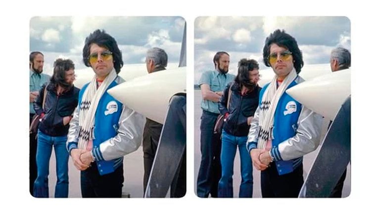 Freddie Mercury posando junto a "una atractiva hélice" en 1977 (BM)
