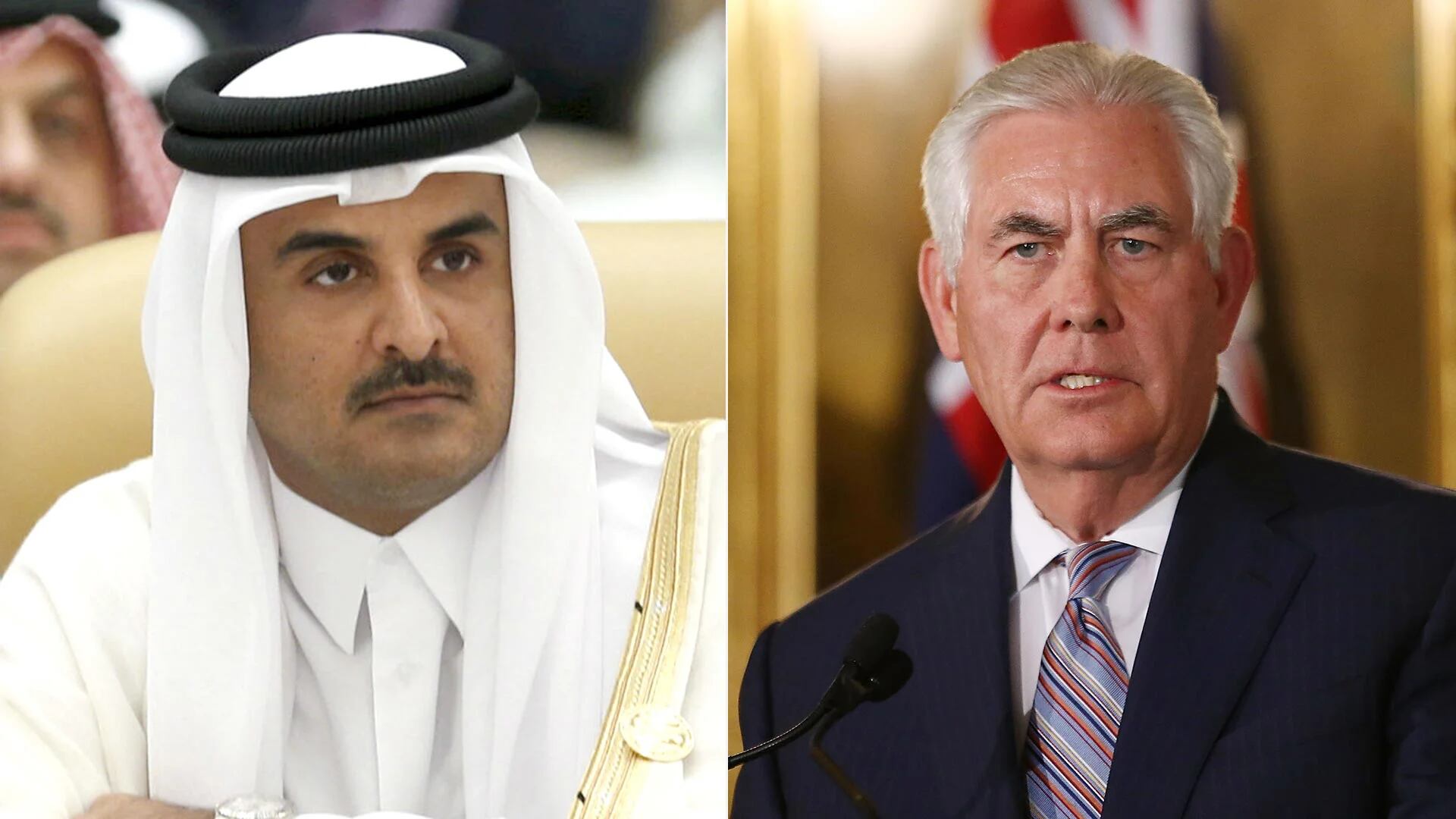 El emir de Qatar, Tamim bin Hamad al Thani, y el secretario de Estado norteamericano, Rex Tillerson