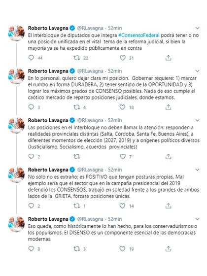 El hilo en Twitter que publicó Roberto Lavagna para exhibir su acercamiento con el Gobierno respecto a la Reforma Judicial