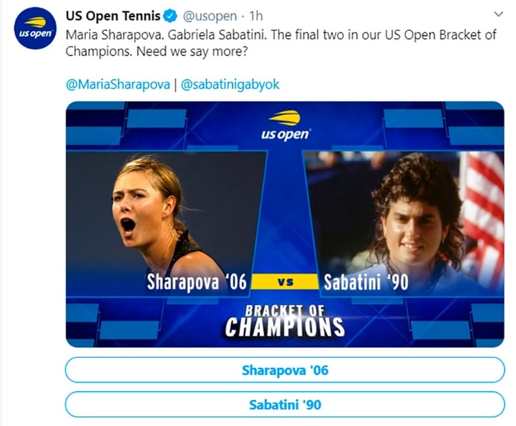 La publicación en el Twitter del US Open para que los fanáticos puedan votar por Sabatini o Sharapova