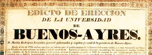 El edicto de fundación de la universidad, firmado por Martín Rodríguez.