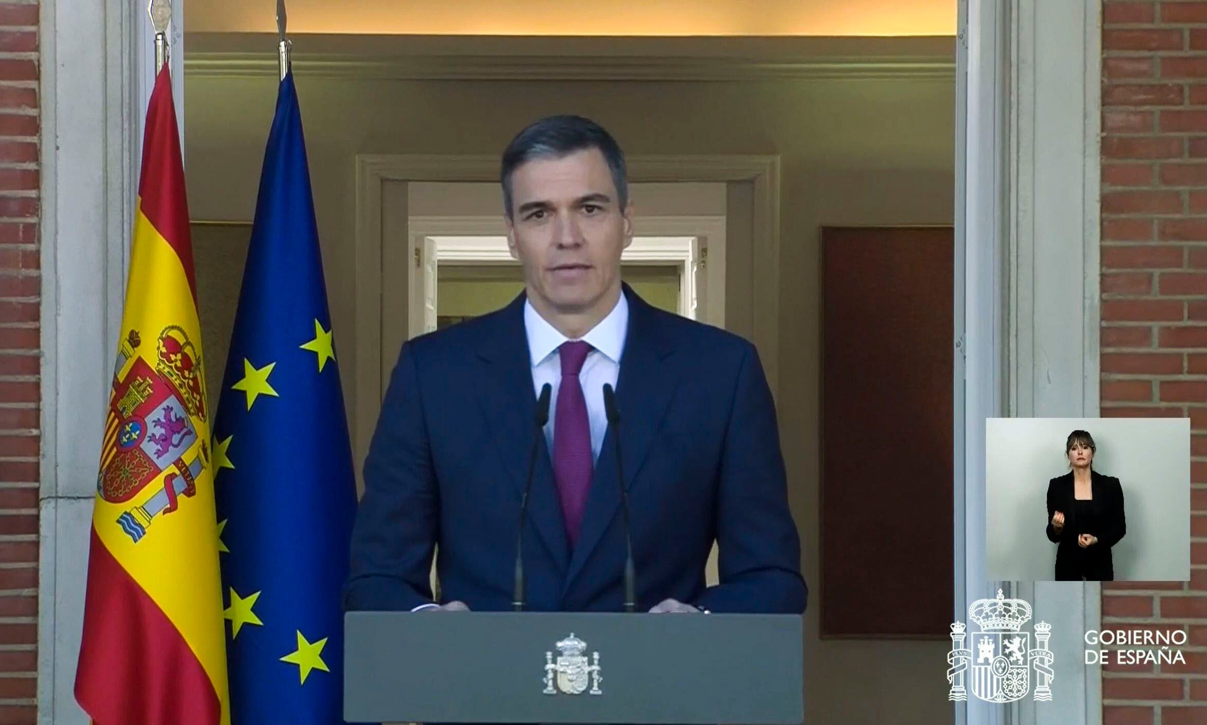 Captura de vídeo de la comparecencia del presidente del Gobierno español, Pedro Sánchez (EFE/Moncloa)