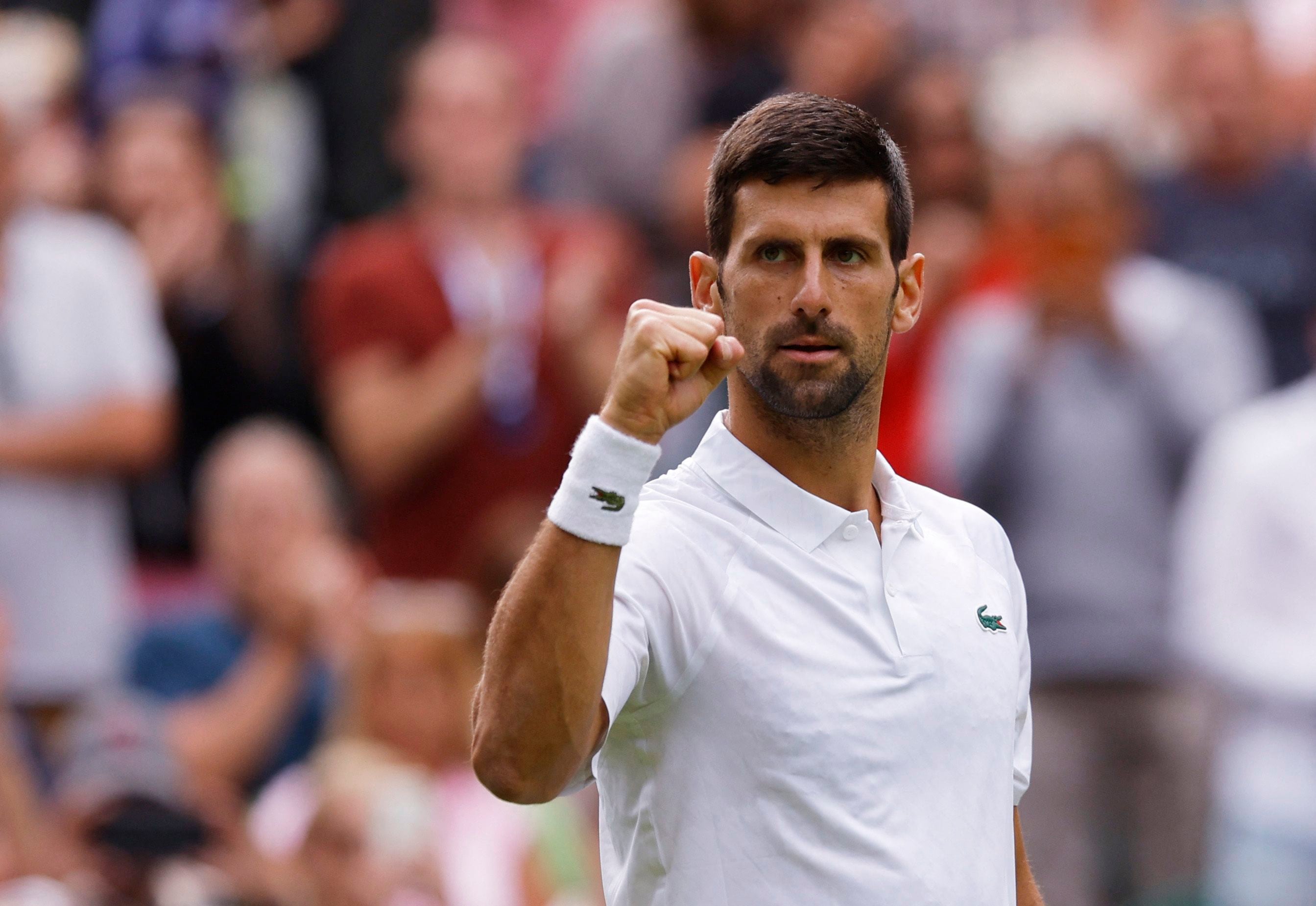 Djokovic celebra su victoria sobre Cachín en primera ronda de WImbledon (REUTERS).
