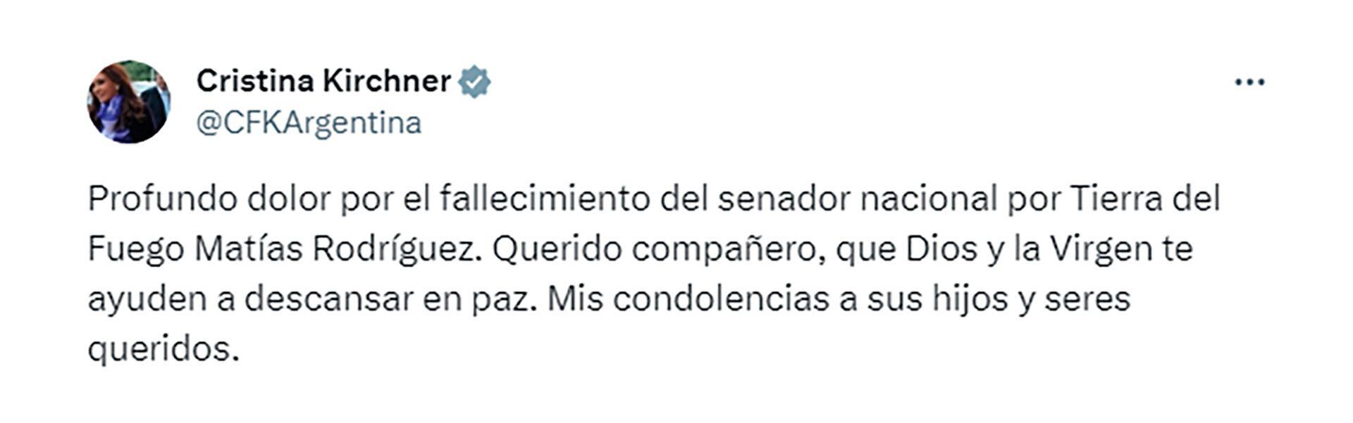Tuit Cristina Kirchner Matias Rodriguez