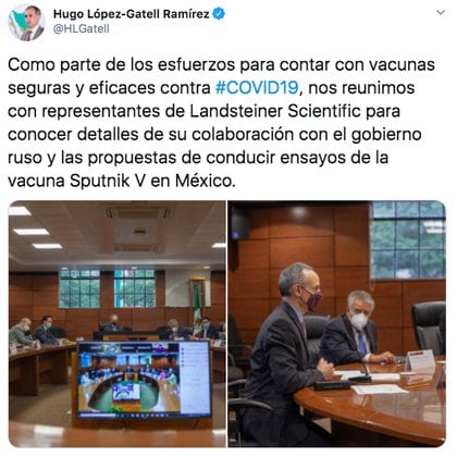 En su cuenta de Twitter, el funcionario detalló que la reunión sucedió como parte de los esfuerzos para contar con vacunas seguras y eficaces contra COVID-19 (Foto: Twitter)
