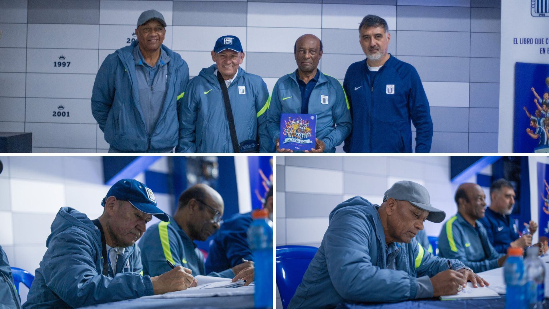 José Velásquez, Hugo Sotil y Víctor Zegarra en firma de autográfos. (Alianza Lima)