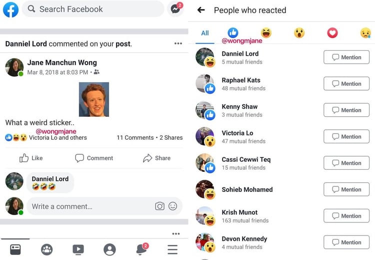 La imagen que compartióJane Manchun Wong(@wongmjane) para mostrar que Facebook está probando la opción de ocultar la cantidad de reacciones que reciben las publicaciones en Facebook.