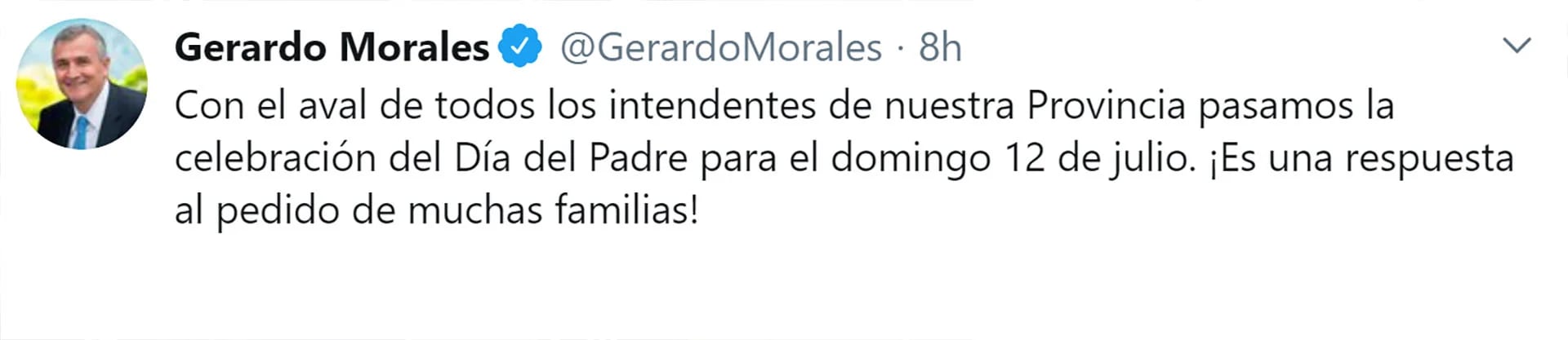 El anuncio de Gerardo Morales en su cuenta de Twitter.