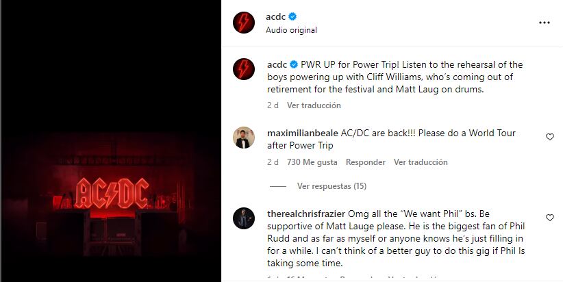 AC/DC anunció el regresó del bajista Cliff Williams y la adición de un nuevo baterista, Matt Laug 
Foto: Instagram/acdc