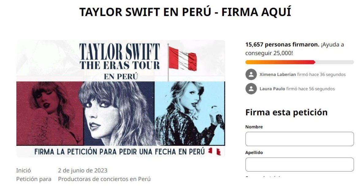 Fans de Taylor Swift se unen y juntan firmas para que la cantante llegue al Perú.