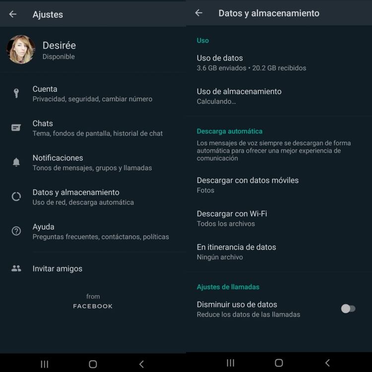 Así se ve el modo oscuro en WhatsApp.