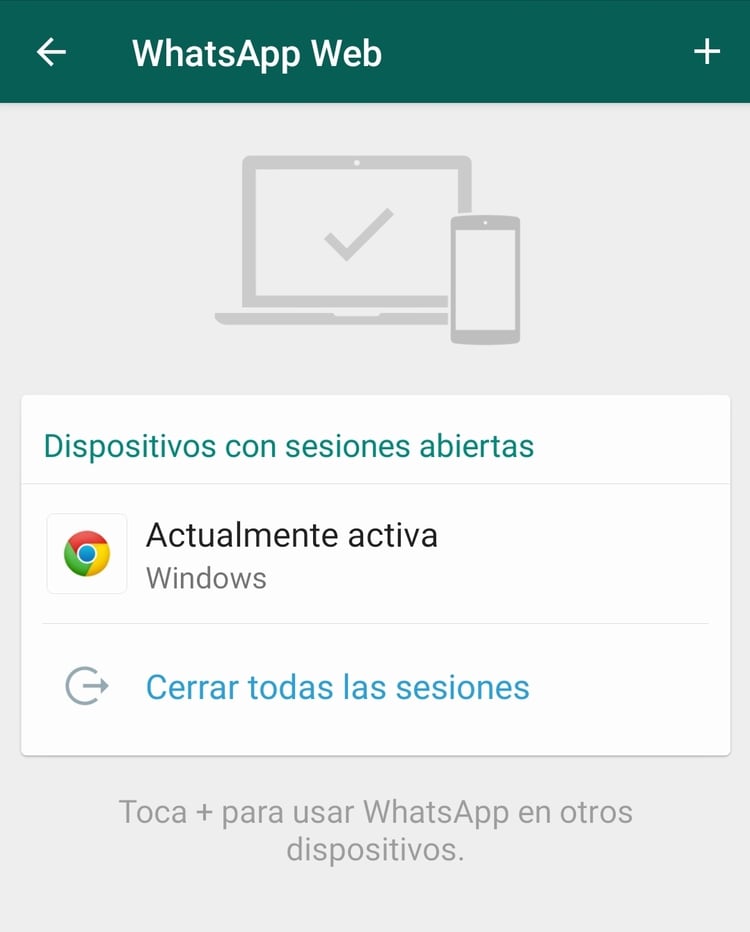 Cerrar las sesiones de WhatsApp web que no se reconozcan.