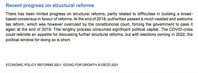 Fragmento sobre la reforma tributaria. Foto: Captura OCDE