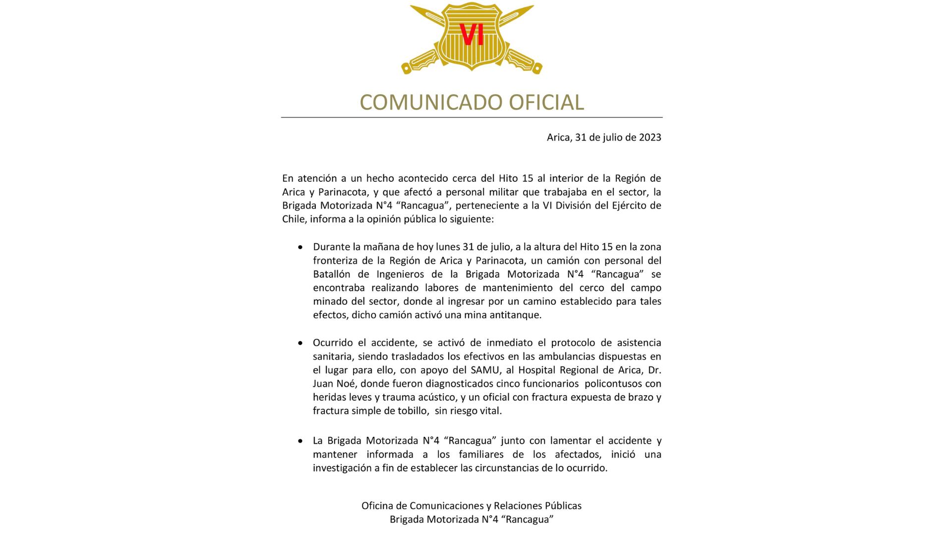 Comunicado de la Jefatura de Área Fronteriza de Arica y Parinacota| @jdnarica