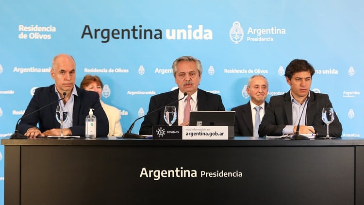 Alberto Fernández, Axel Kicillof y Horacio Rodríguez Larreta (Casa Rosada)
