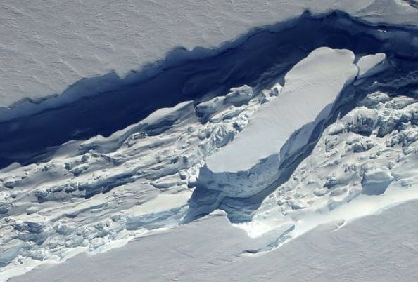 The wildest winds are altering the currents.  The sea is releasing carbon dioxide.  The ice melts from below.  BECK / NASA OPERATION ICEBRIDGE
