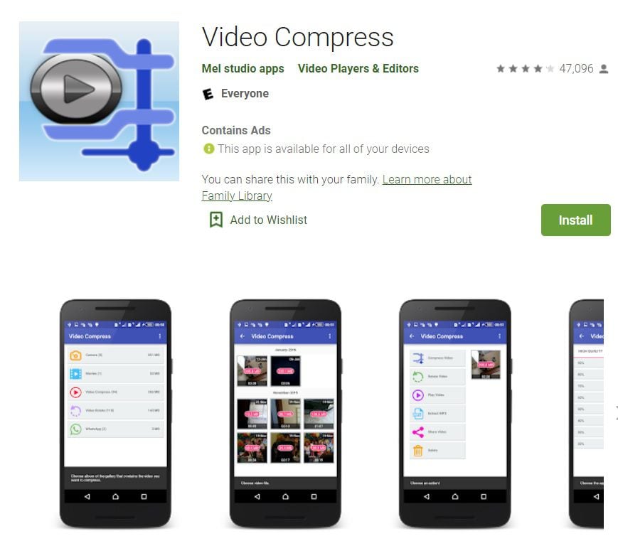 Video Compress совместим с несколькими видеоформатами