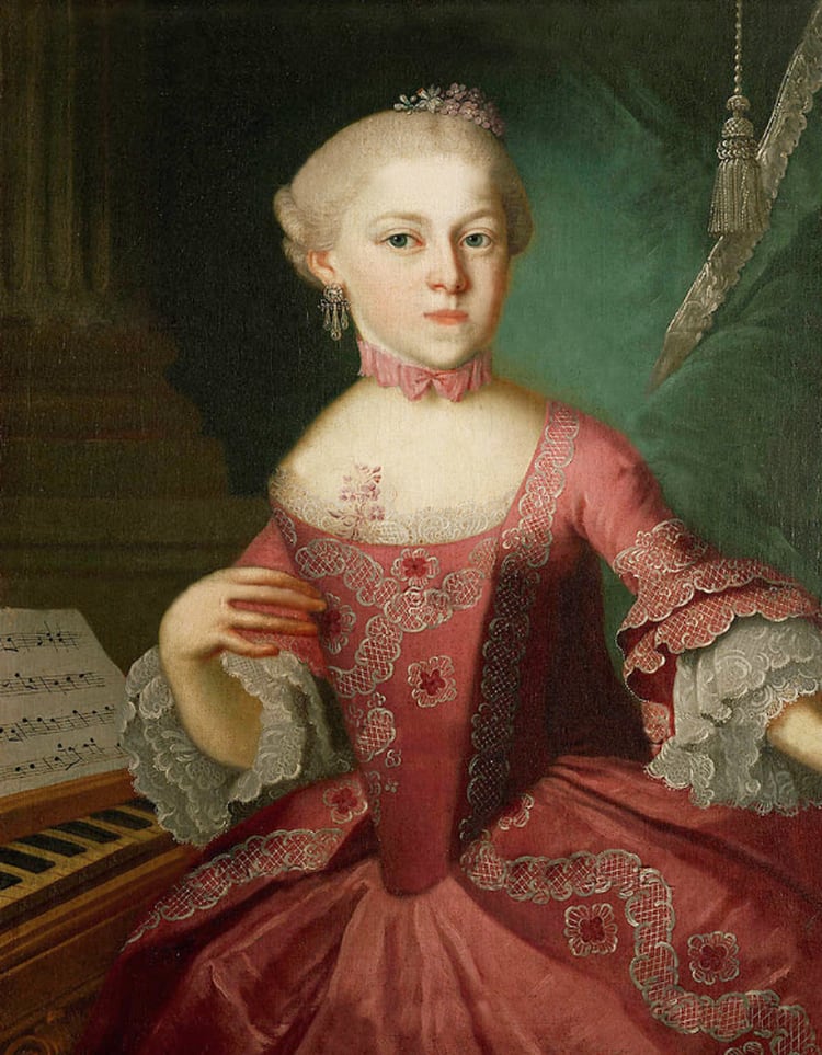 Un retrato de María Anna Mozart, Nannerl, atribuido a Pietro Antonio Lorenzoni, de 1763.