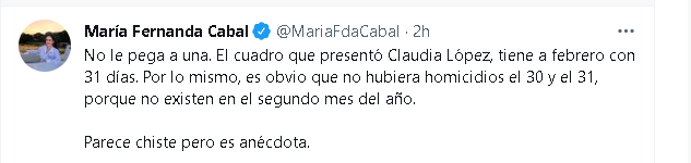 María Fernanda Cabal critica a Claudia López