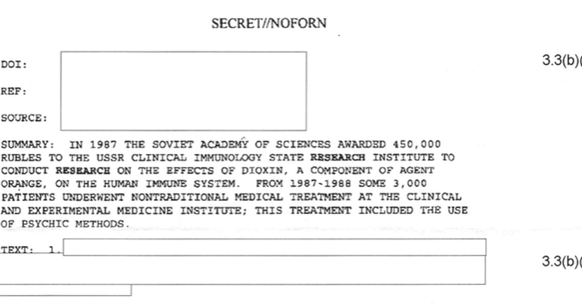 A CIA declassified document detailing the extrasensory perception experiments that the Soviet KGB has