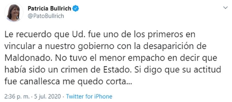 La dura respuesta de Bullrich al presidente Alberto Fernández