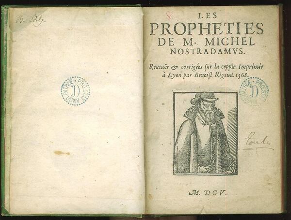 A manera de fabuloso testamento para la Humanidad, Nostradamus dejó escritas en un estilo hermético sus famosas predicciones en “Les Prophéties”, un libro con más de mil predicciones divididas en cien cuartetas. Un nuevo tomo salió a la luz
