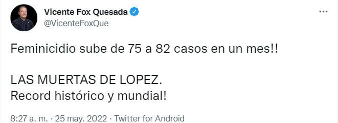 El expresidente se lanzó contra AMLO por feminicidios (Foto: Twitter/@VicenteFoxQue)