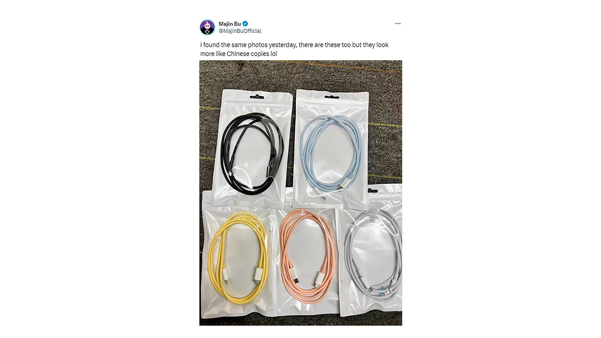 Así serían los cables USB-C de colores para iPhone 15. X: @MajinBuOfficial