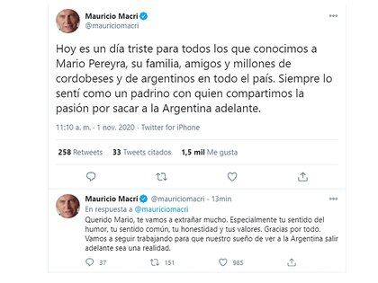 Los tweets de Mauricio Macri, en homenaje a Mario Pereyra
