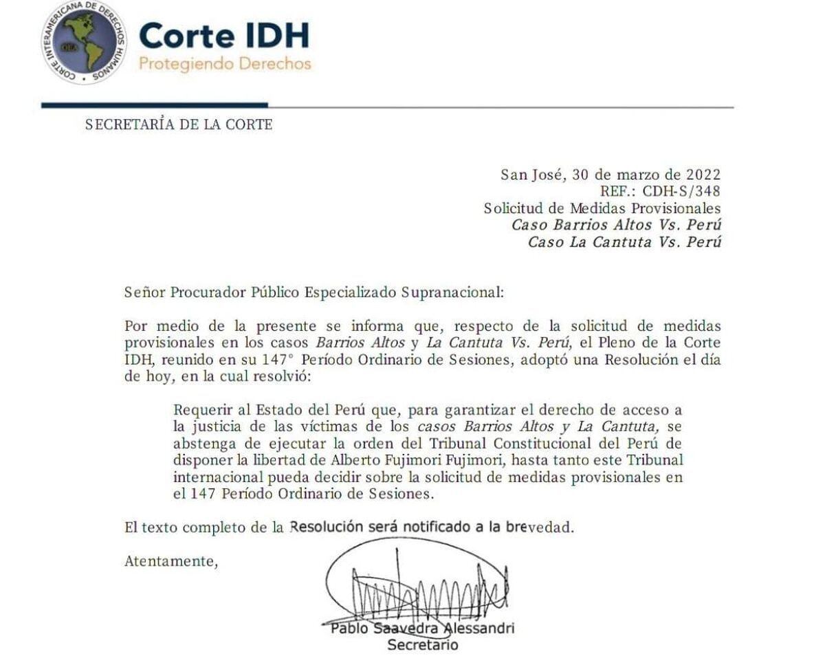 알베르토 후지모리의 자유에 반대하는 IACHR.